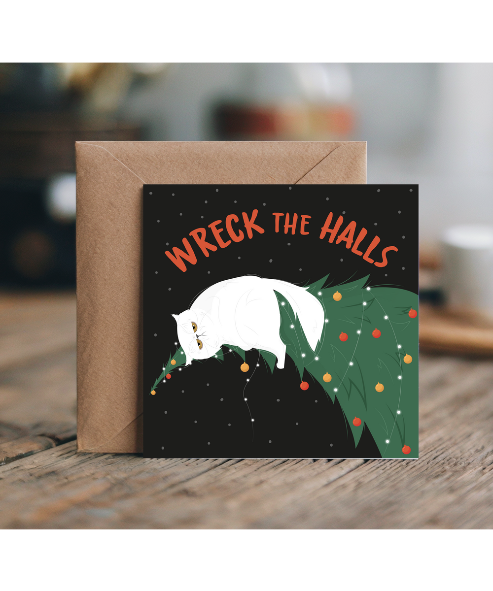 Funny Christmas Card for Dad Wreck the Halls Moody Cat