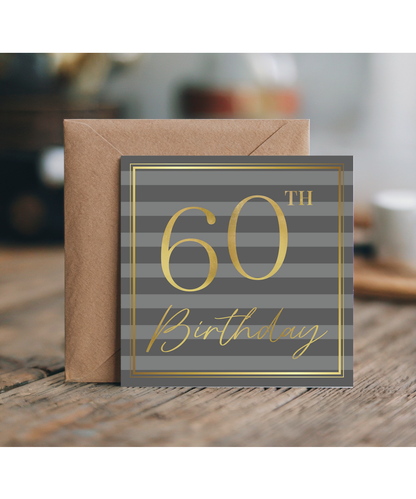Happy Birthday Black striped Gold 60th