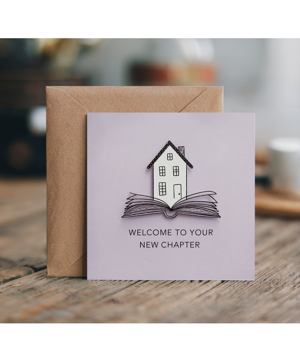 New Home Card Welcome to Your New Chapter pastel lilac house