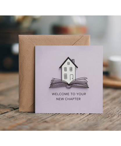 New Home Card Welcome to Your New Chapter pastel lilac house