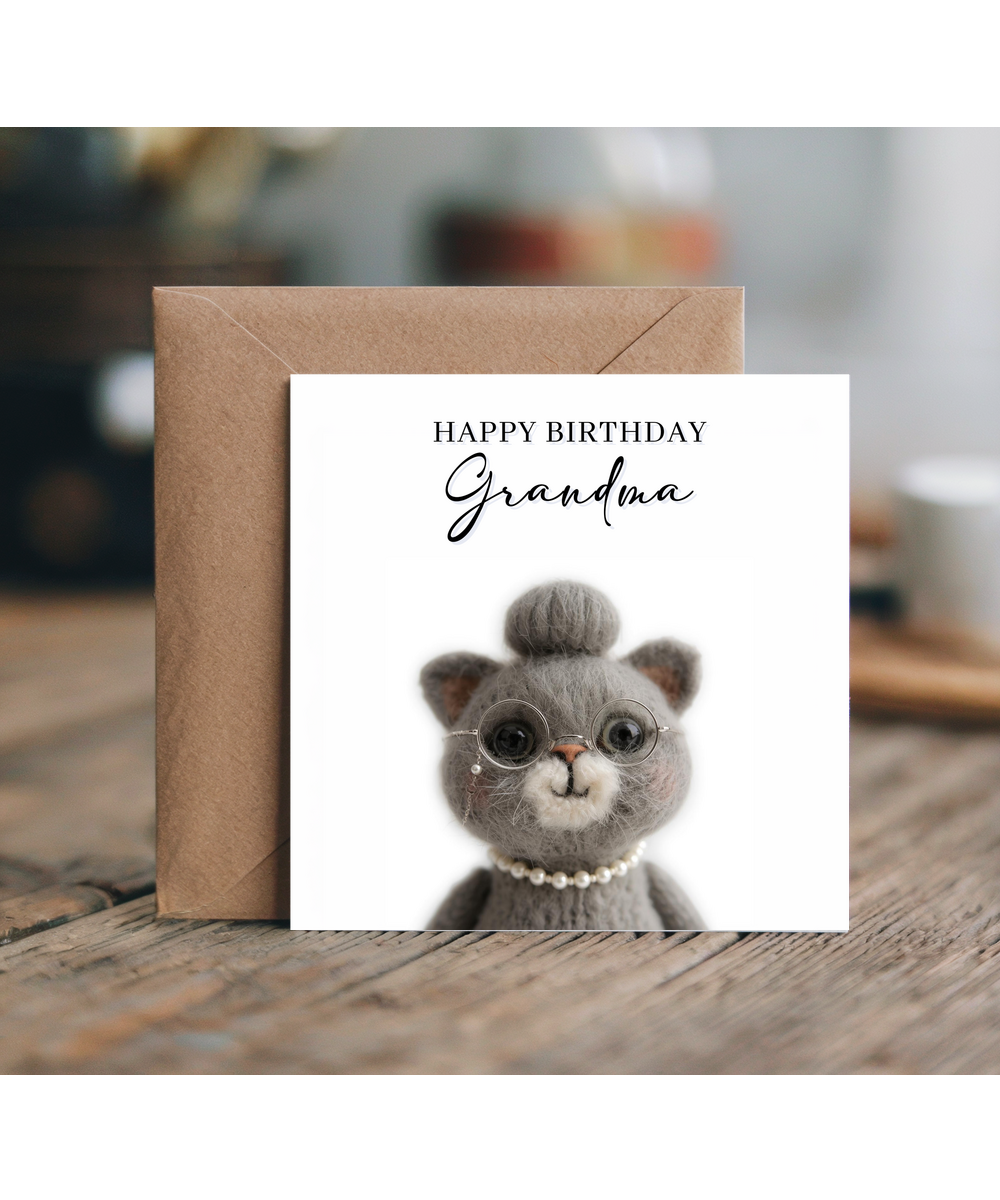 2D felt style Birthday Grandma cat