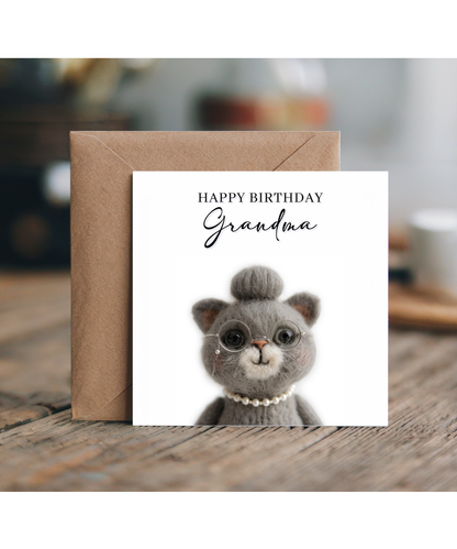 2D felt style Birthday Grandma cat