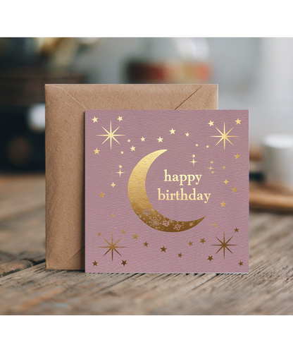 Happy Birthday Card Moon Gold Effect