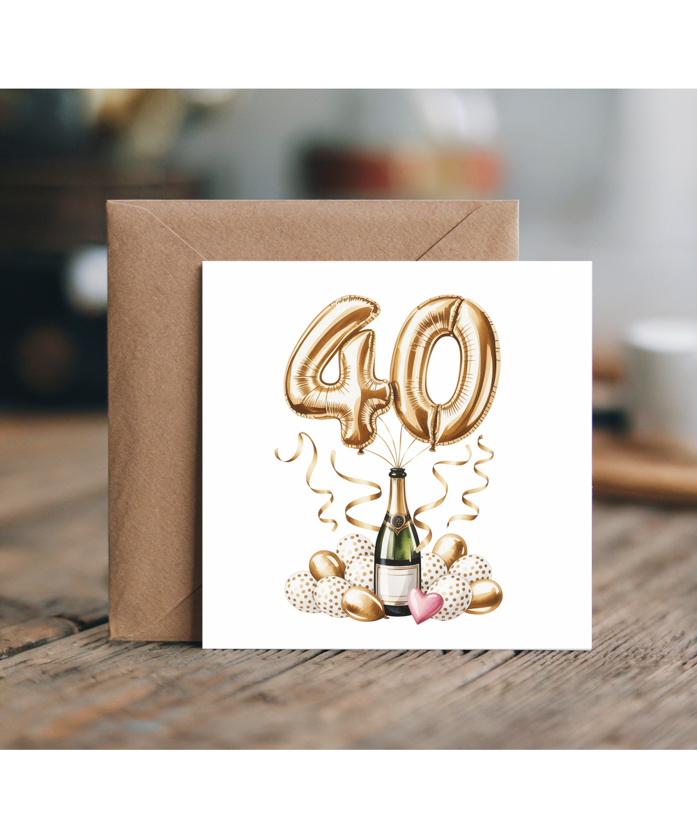 Golden 40th Balloon Birthday Card Celebrating Family and Friends