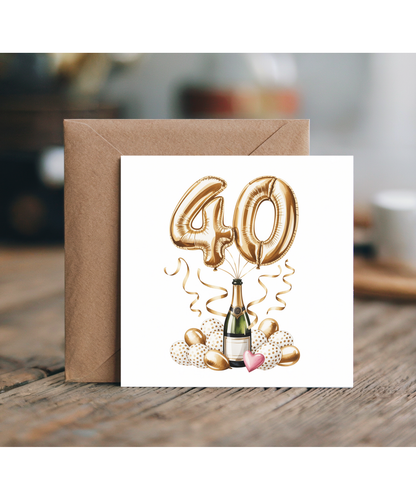 Golden 40th Balloon Birthday Card Celebrating Family and Friends