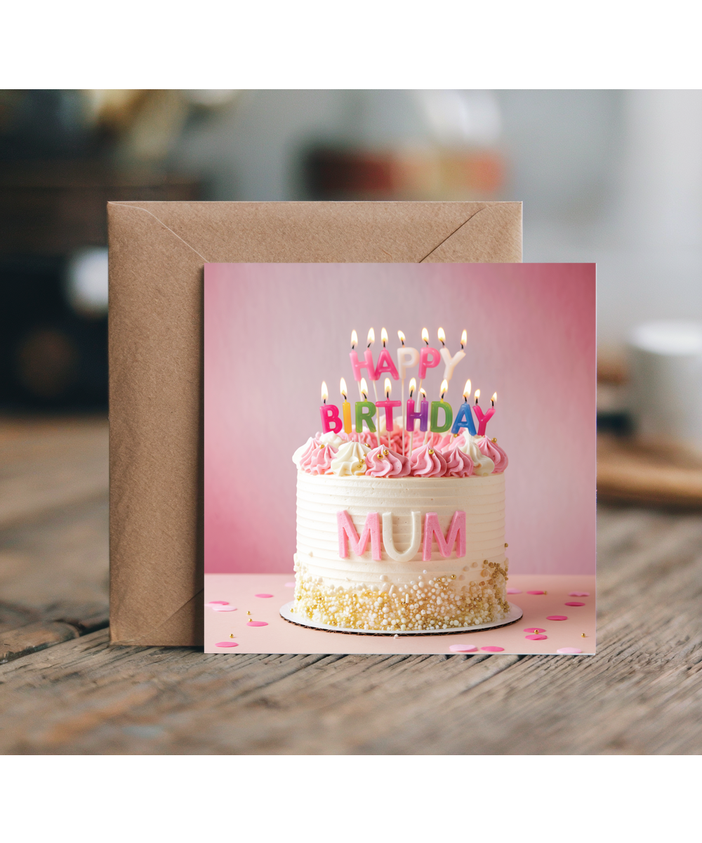 birthday card happy birthday pink Mum cake
