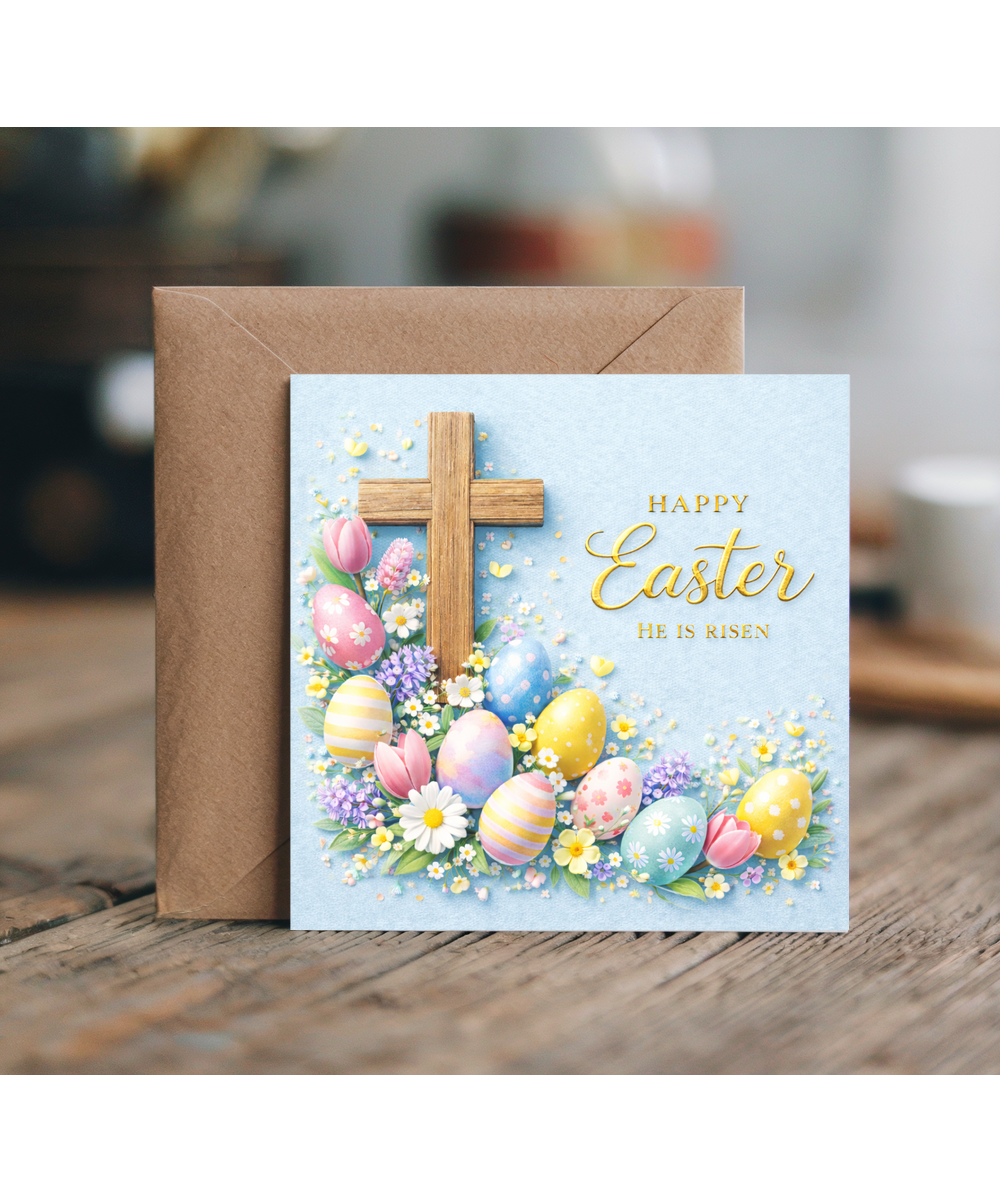 Religious Easter Card Beautiful Spring Blooms He is Risen