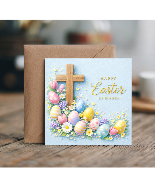 Religious Easter Card Beautiful Spring Blooms He is Risen