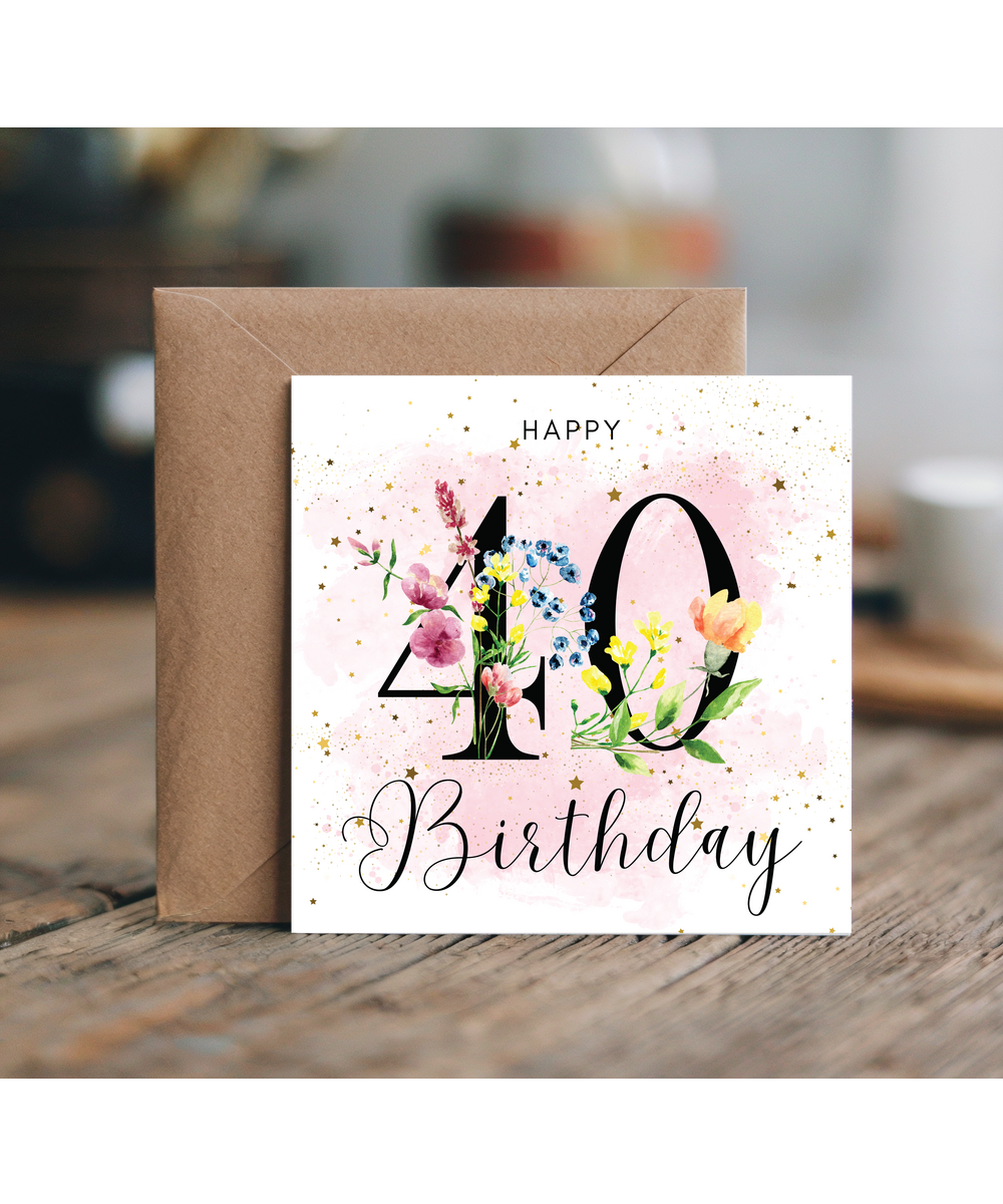 Happy birthday 40 watercolour floral
