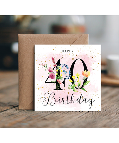 Happy birthday 40 watercolour floral
