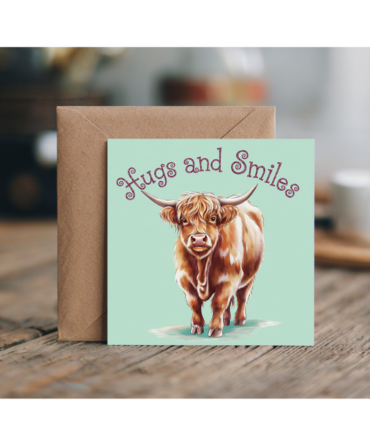 Hugs and Smiles highland cow green