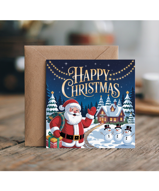 Happy Christmas Card from Santa and the Snowmen in a Winter Wonderland