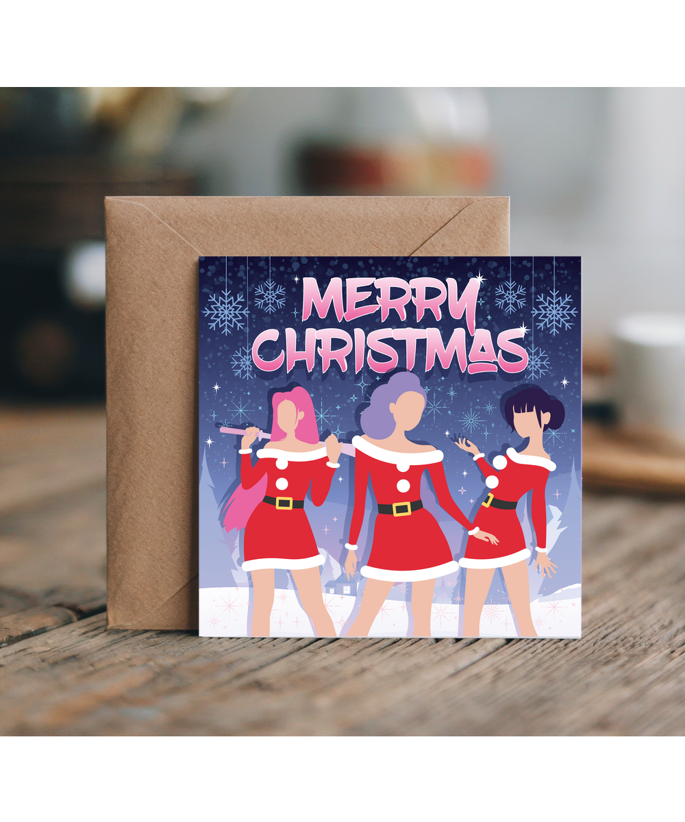 Childrens Christmas Card Kpop Girls in a Sparkling Winter Wonderland