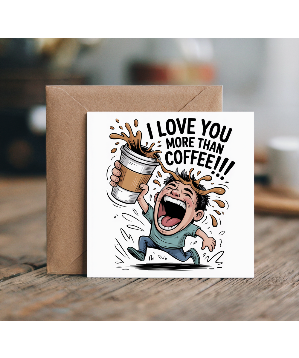 Funny I Love You More Than Coffee Crazy Cartoon Card from Coffee Addict