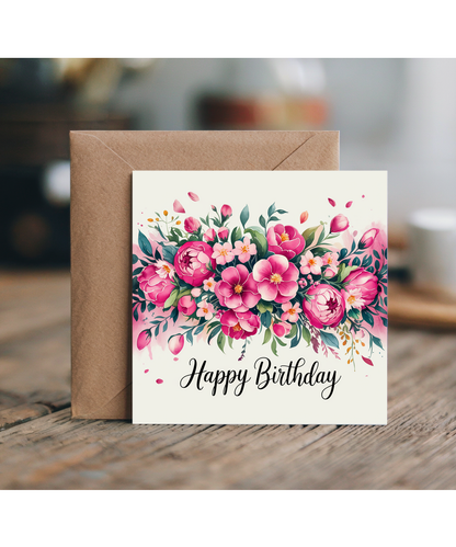 Happy Birthday Card For Her Floral Vibrant Pink Blossom