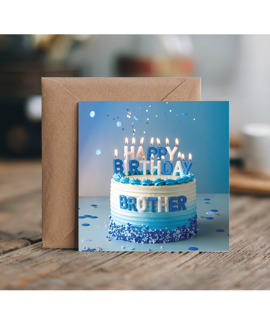 Happy Birthday card brother blue cake