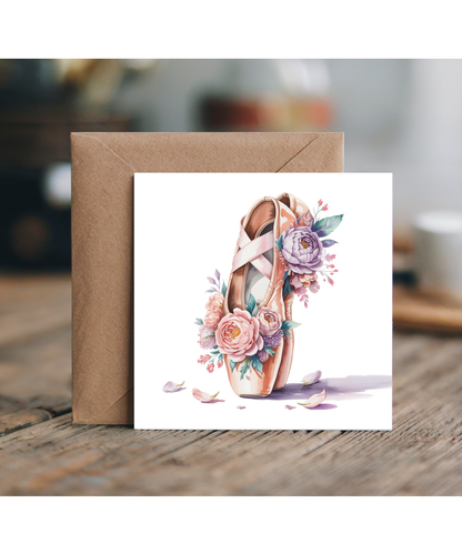 Ballerina Card Well Done on Your Ballet Exam Good Luck Birthday Floral Ballet Shoes