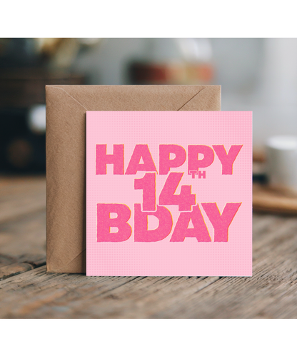 Pink scrapbook style Happy 14th Birthday
