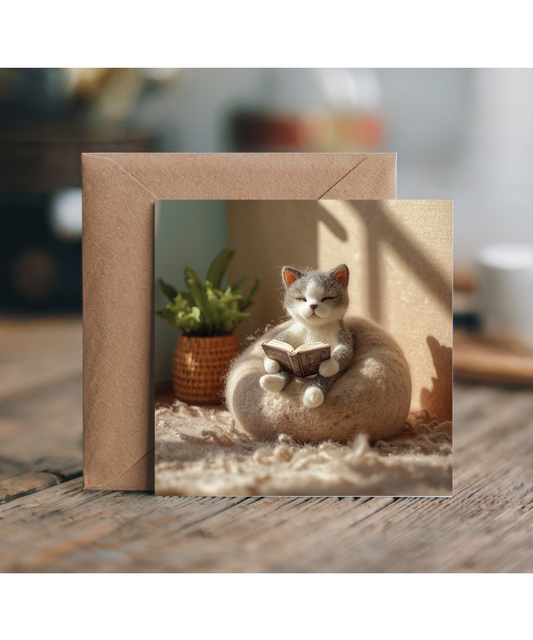 2D felt style cat reading cosy