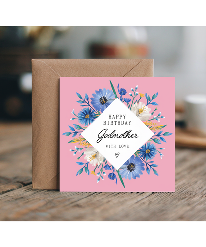 Beautiful Birthday Card for Godmother With Love and Flowers