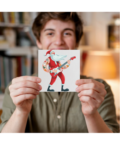Christmas rock and roll santa playing guitar