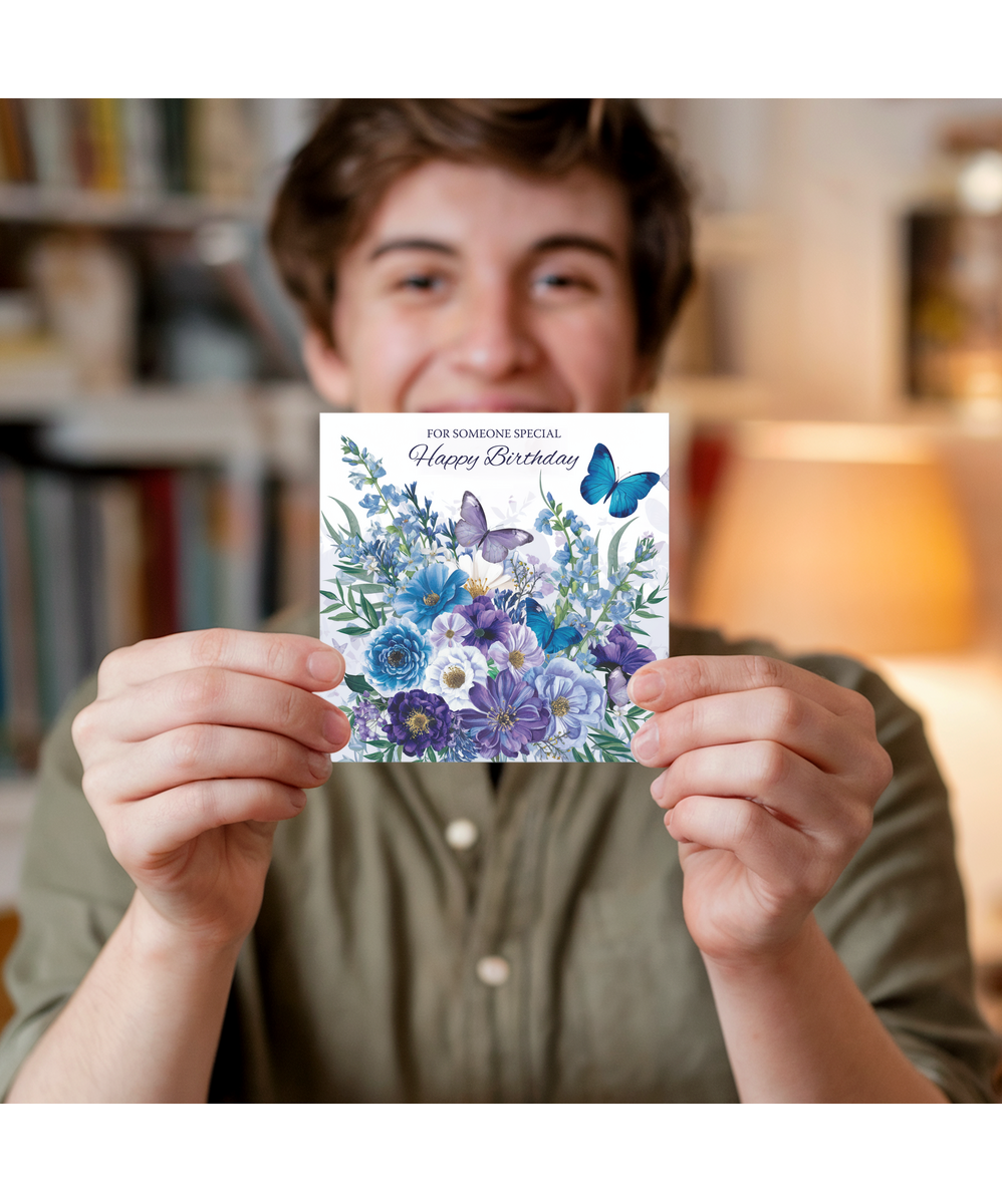 For someone special happy birthday Blue Allium and Butterflies