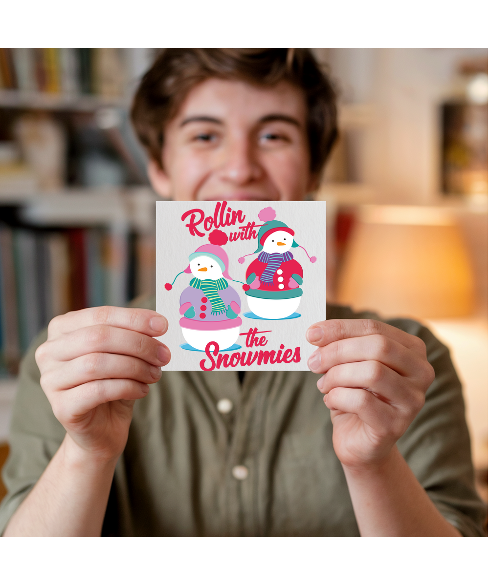 Funny Retro Christmas for Friends Rollin With the Snowmies