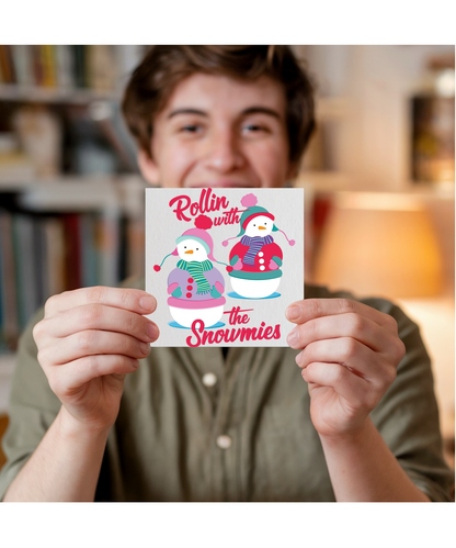Funny Retro Christmas for Friends Rollin With the Snowmies