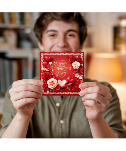Romantic Valentines Day Card for Girlfriend or Wife 2D Elegant Floral Roses