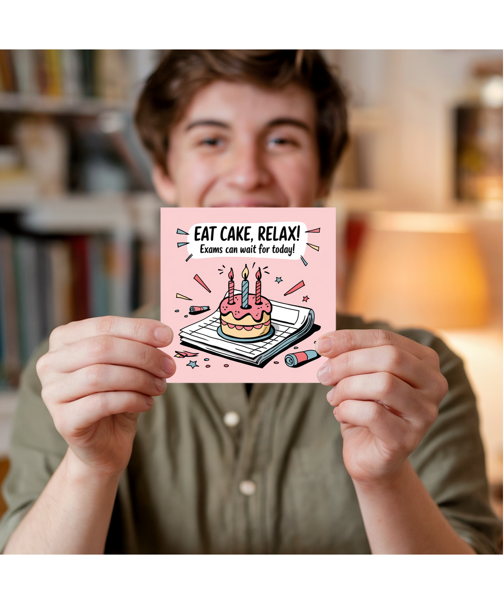 Exam Time Birthday Card Eat Cake Relax Because Exams Can Wait for Today