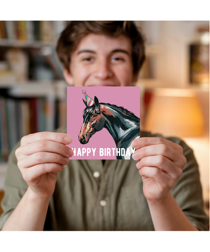 Happy Birthday Silly Horse with Party Hat