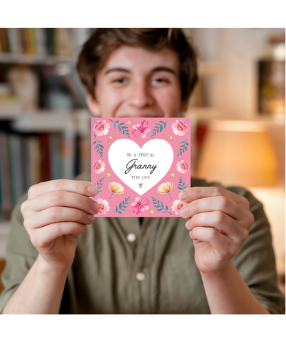 To a Special Granny Birthday Card with Love and Painted Flowers