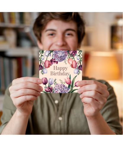 Happy Birthday Card Tulips hydrangeas for Her Mum Grandma