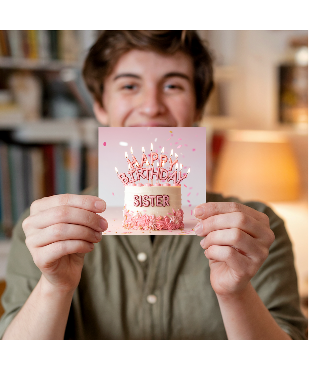 birthday card happy birthday sister pink cake