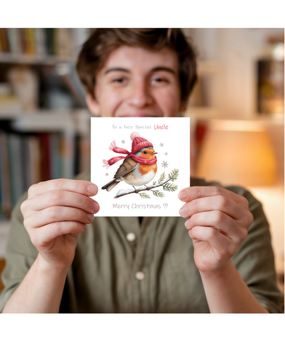 Merry Christmas Card to a Very Special Uncle Cute Winter Robin