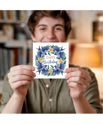 Beautiful Blue Bird Birthday Card for Daughter Son Mum Dad Nan Grandad