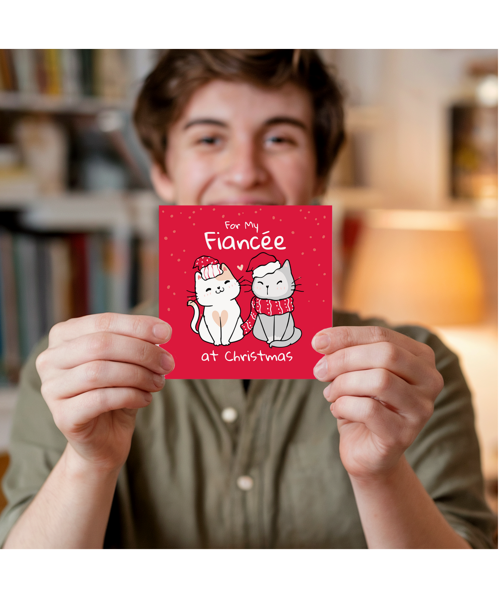 Romantic Cats Christmas Card for My Fiancee for Her Engaged at Christmas