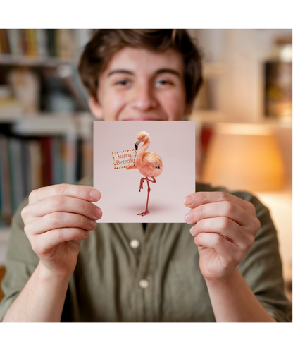 Happy Birthday card flamingo cute pastel pink