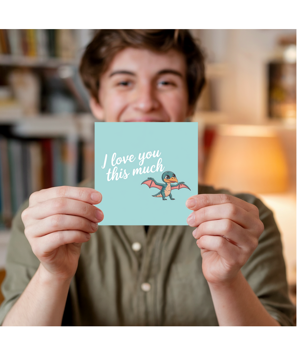 Valentines Day Card I Love you this much dinosaur pastel green