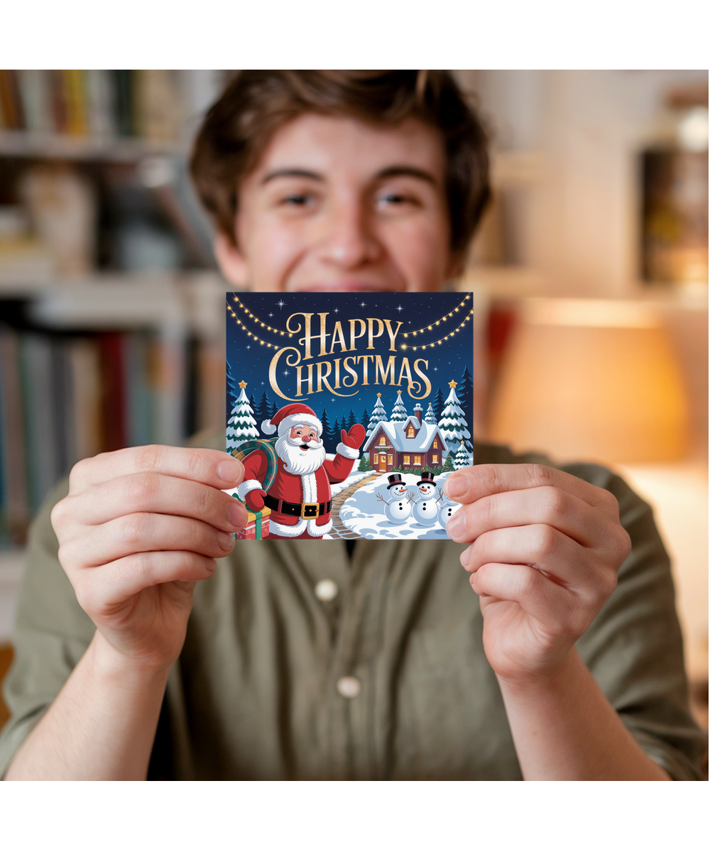 Happy Christmas Card from Santa and the Snowmen in a Winter Wonderland