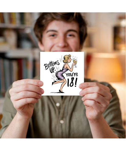 Funny 18th Birthday Card for Her Bottoms Up Youre Eighteen and Fabulous