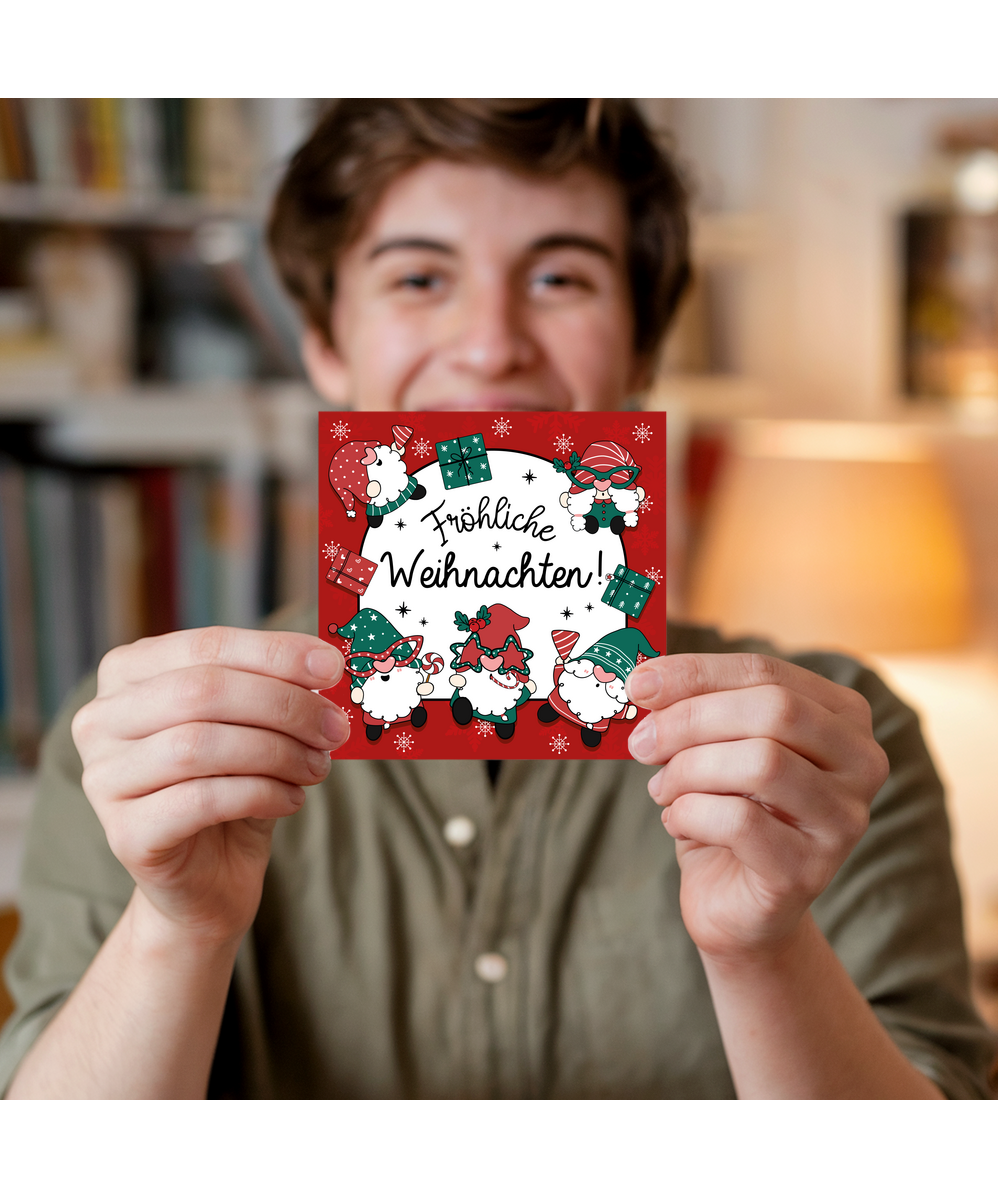 German Christmas Card with Gnomes Frohliche Weihnachten