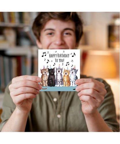 Funny Cat Birthday Card Cheerful Kittens Singing Happy Birthday to You