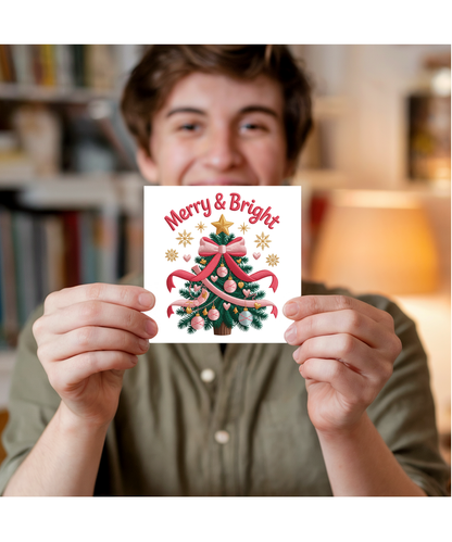 Embroidered style Merry & Bright christmas tree