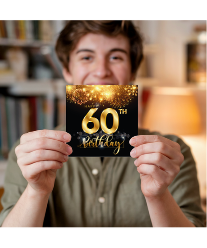60th Birthday Card with Gold Fireworks