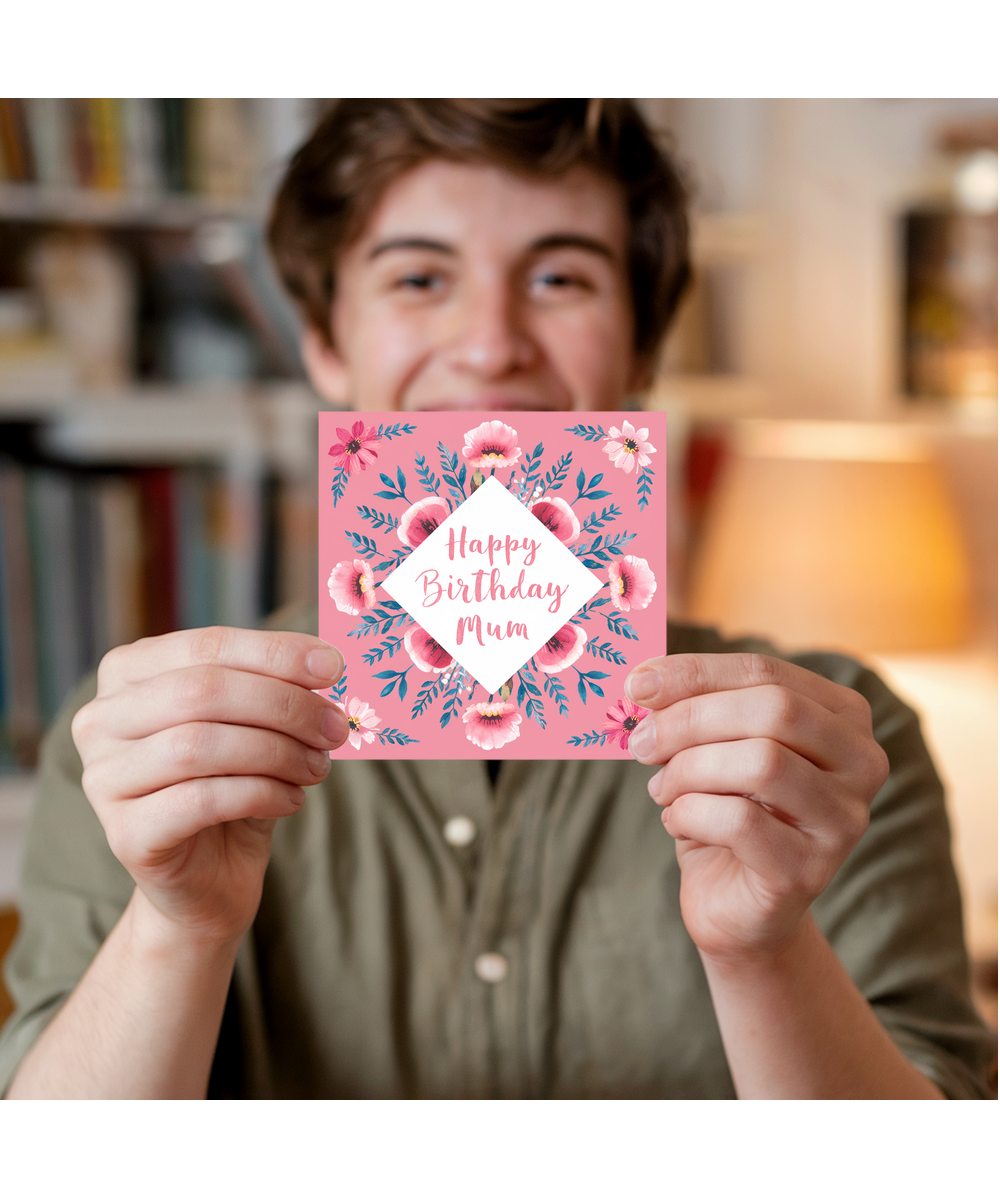 Happy Birthday Mum Card Painted Floral Illustrations for Mama Mummy Mother