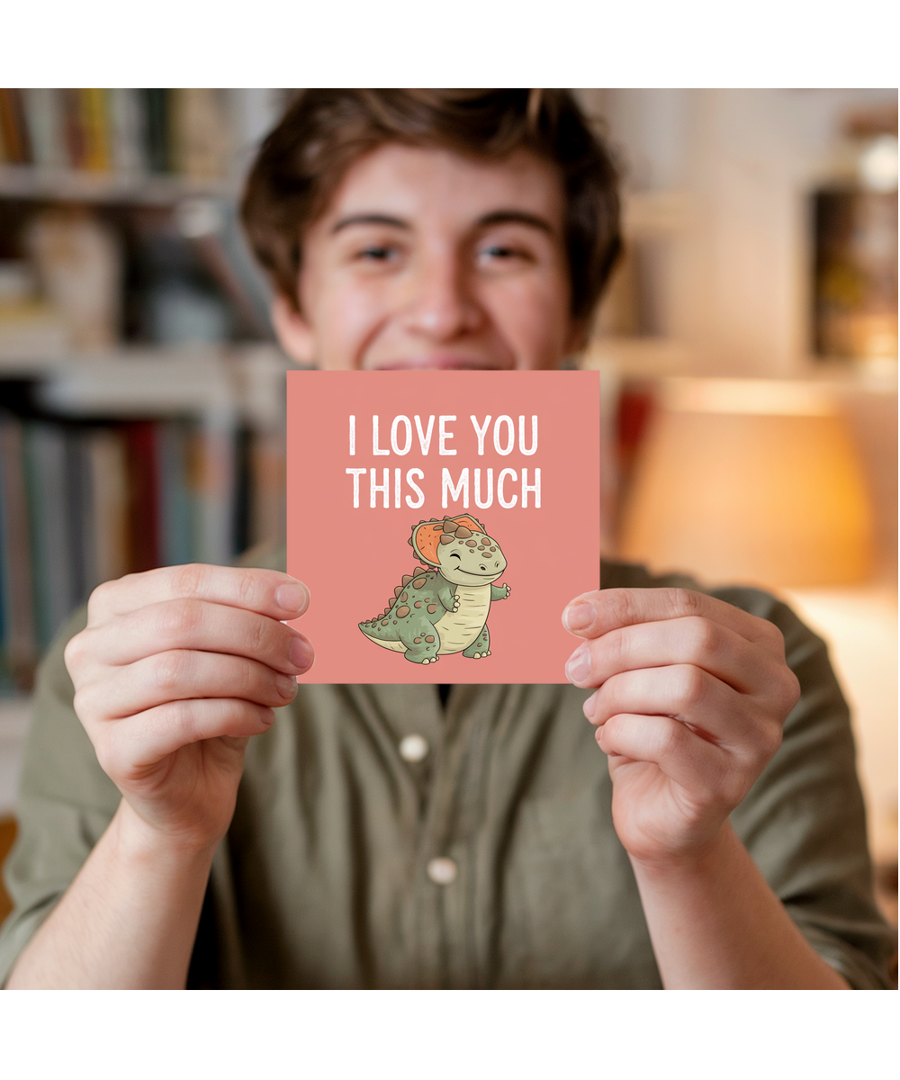 Valentines Day Card I Love you this much dino smile