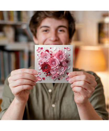 3D flowers effect and hearts valentines anniversary card