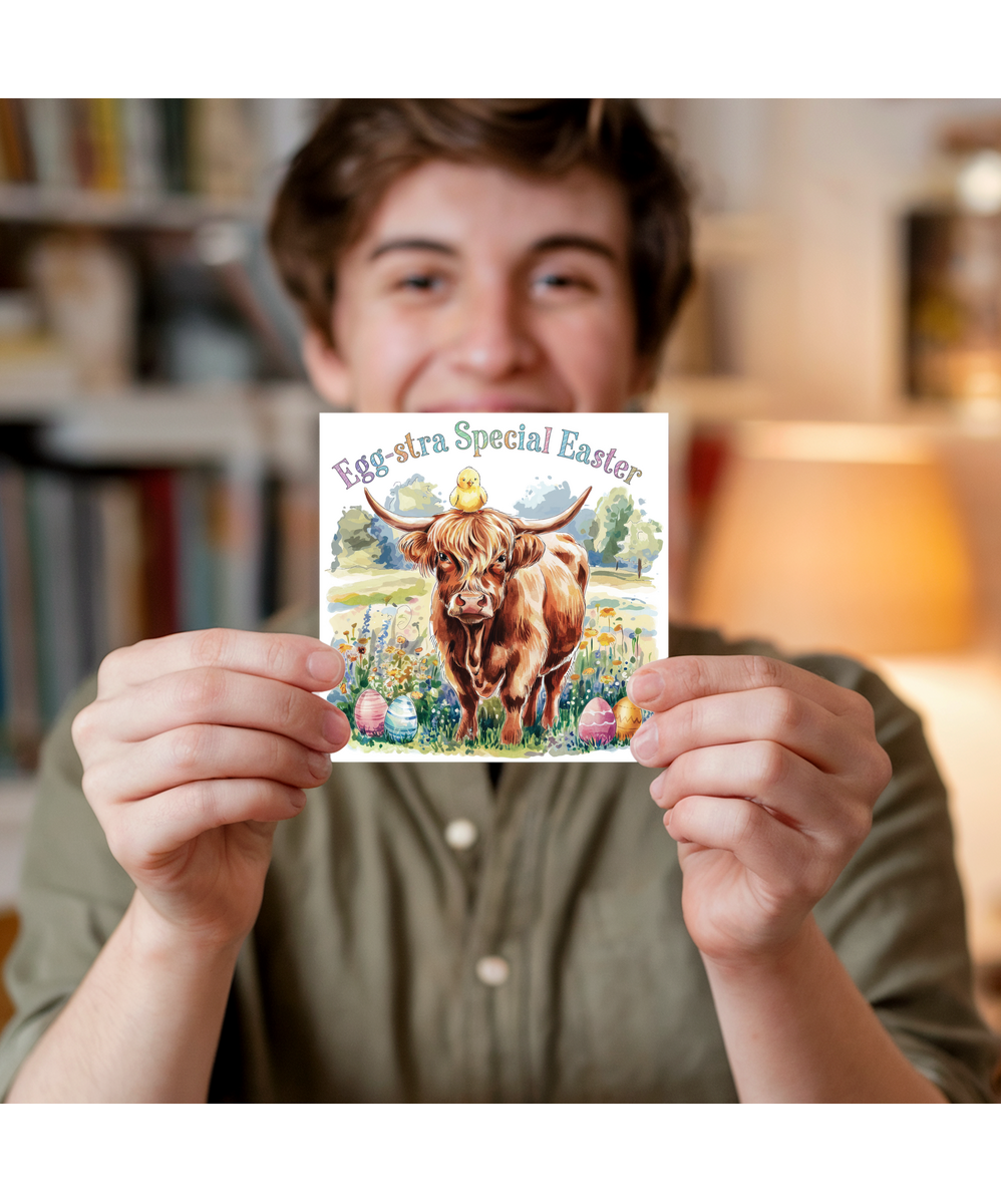 happy easter card egg-stra special highland cow