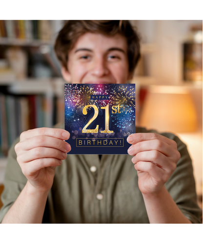 Twenty First Birthday Card for Men with Party Fireworks